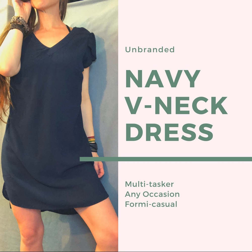 Navy Blue V Neck Casual Sheer overlay Minidress